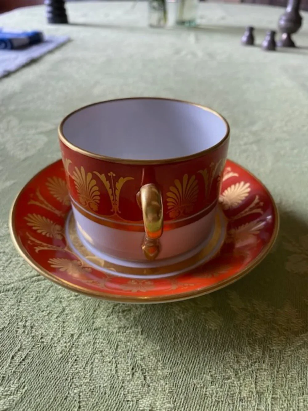 GINORI POMPEI RED TEA CUP & SAUCER SINCE ITALY Rare and hard to find pattern